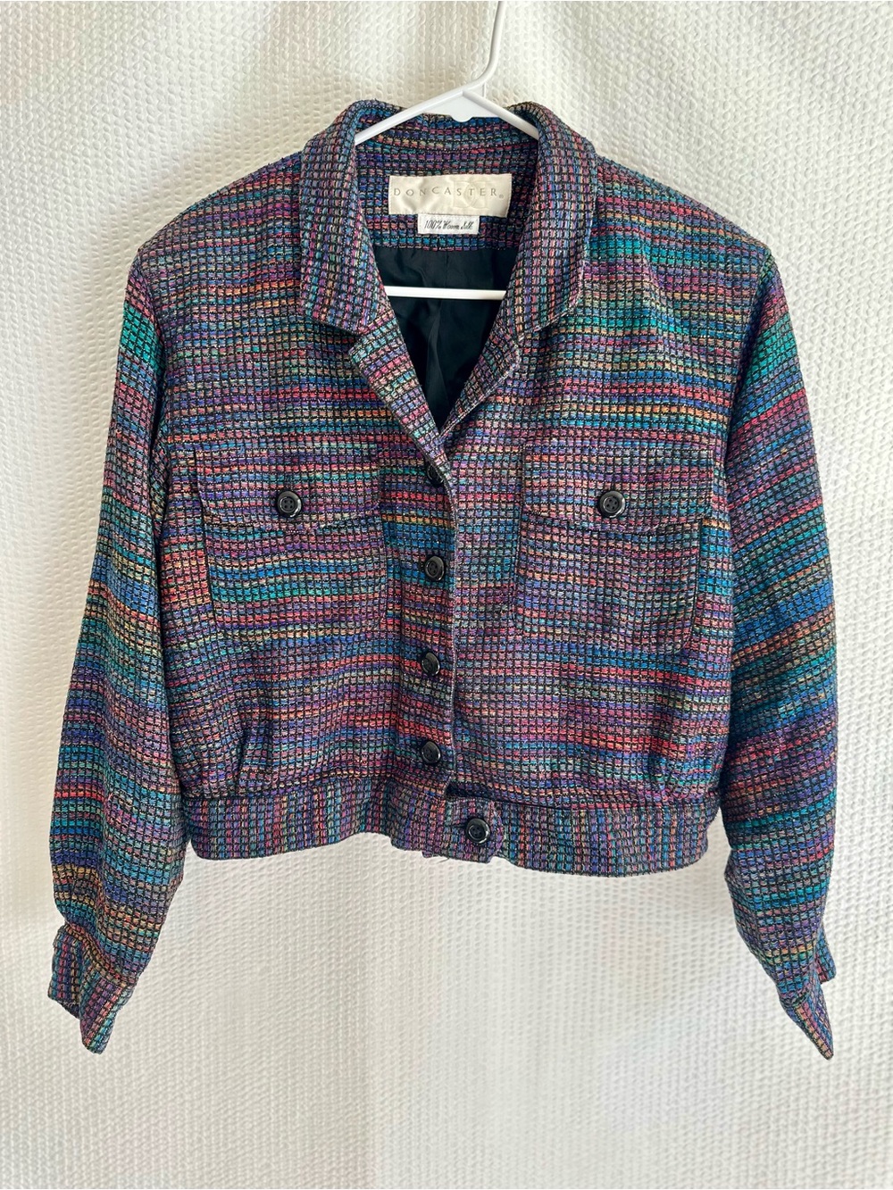 Doncaster Vintage 100% Silk Multicolor Tweed Cropped Jacket Women’s Size 10